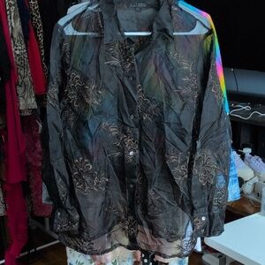 Kate Hill Black Sheer Blouse with Floral Design
